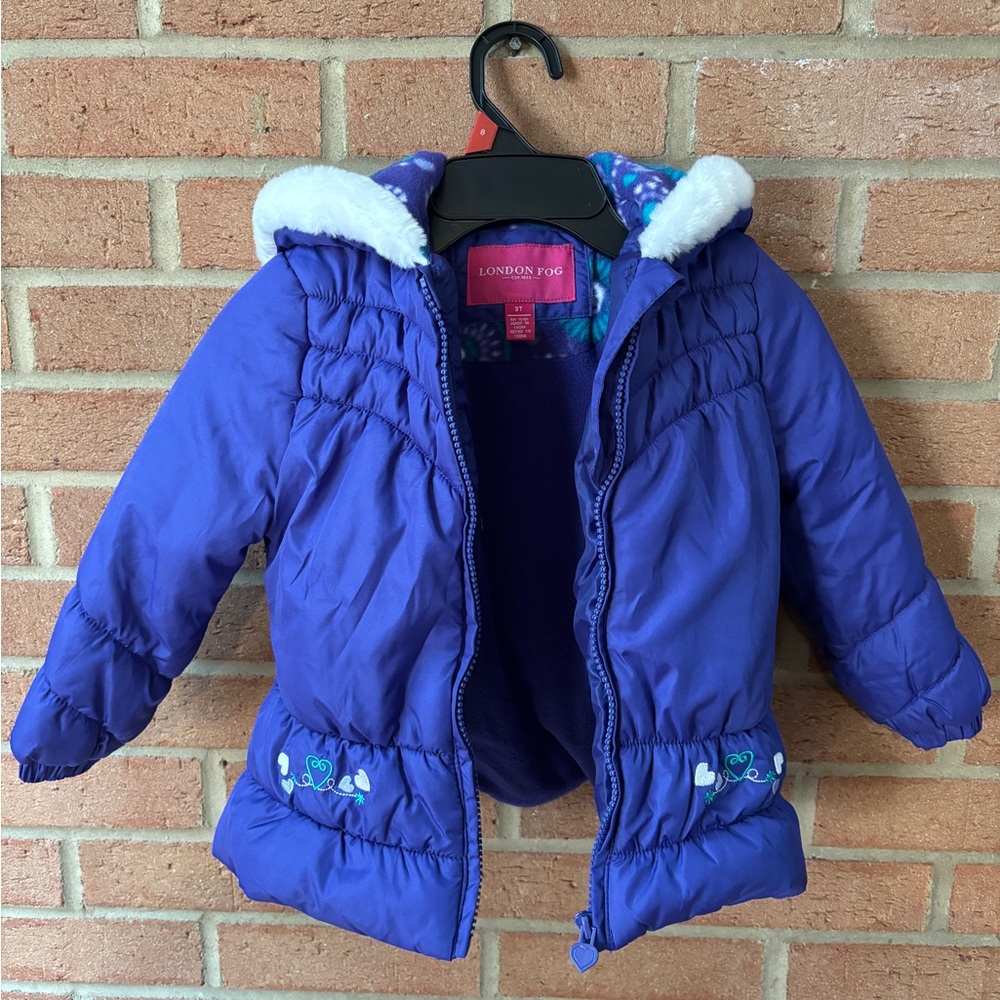 London Fog Little Girl's Puffer Coat Purple 3T | Like New